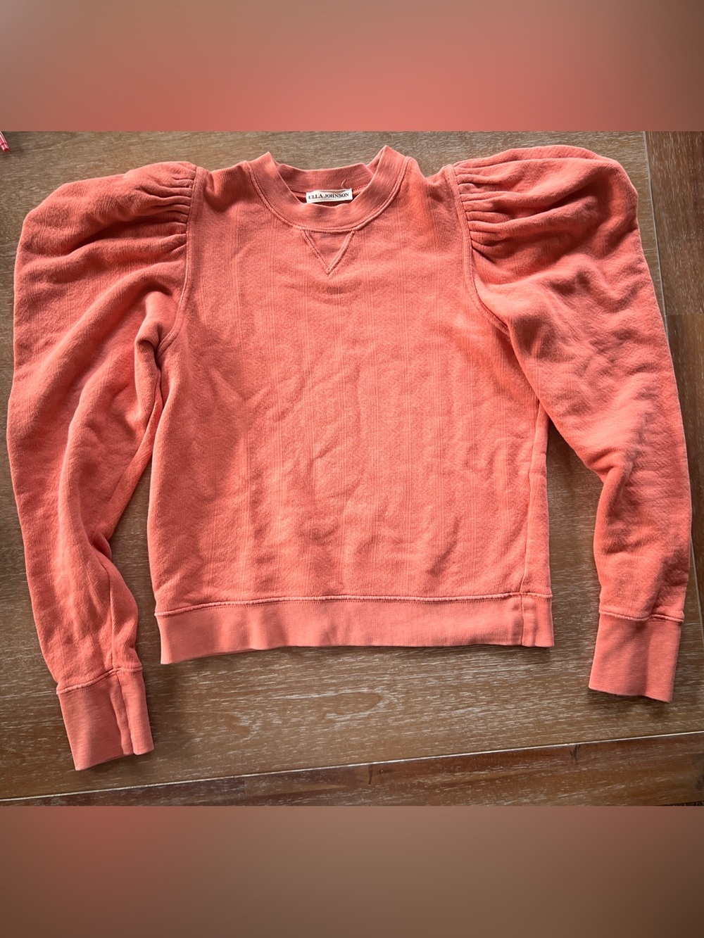 Ulla Johnson Puff Sleeve Coral Crewneck Sweatshirt